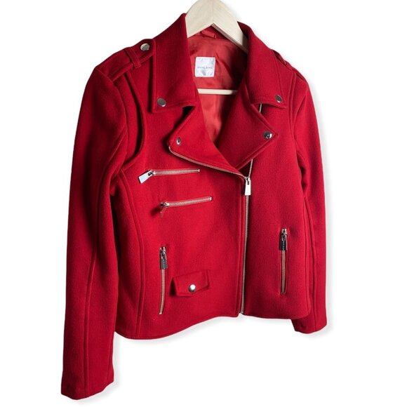 ANINE BING Red Moto Jacket Women's Size M Zip Front Biker Coat - Picture 4 of 9